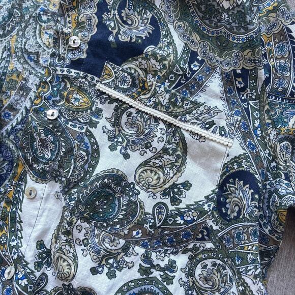 Magaschoni Linen Top 
Paisley Print and knot detail 
Size: M
NWOT - Picture 6 of 6